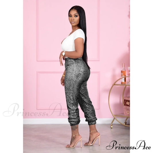 Sequin Elastic Bodycon Pencil Pants