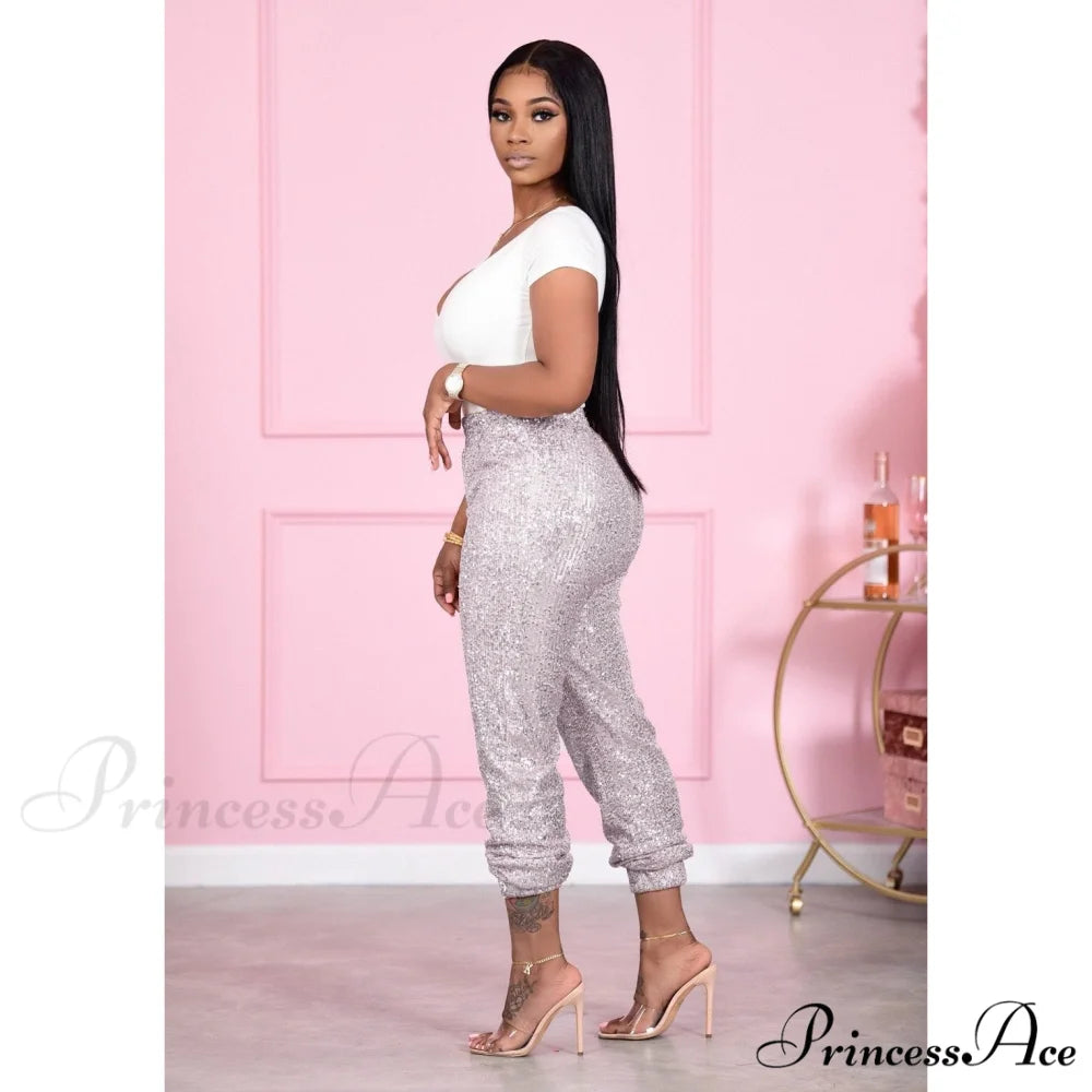 Sequin Elastic Bodycon Pencil Pants