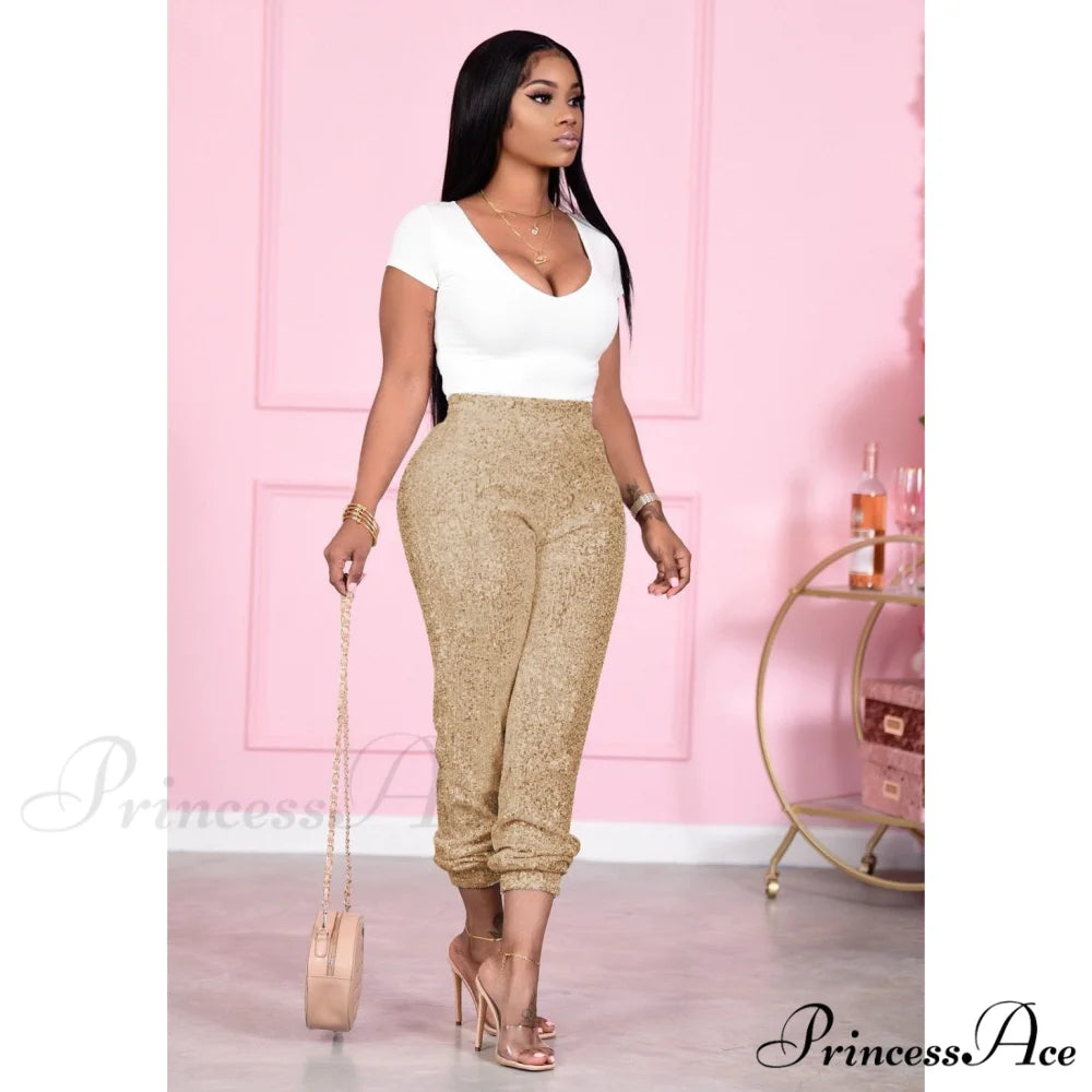 Sequin Elastic Bodycon Pencil Pants