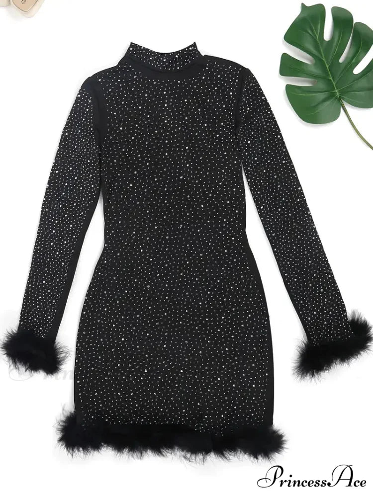 Sequin Flirty Twist Mini Dress with Feather Trim