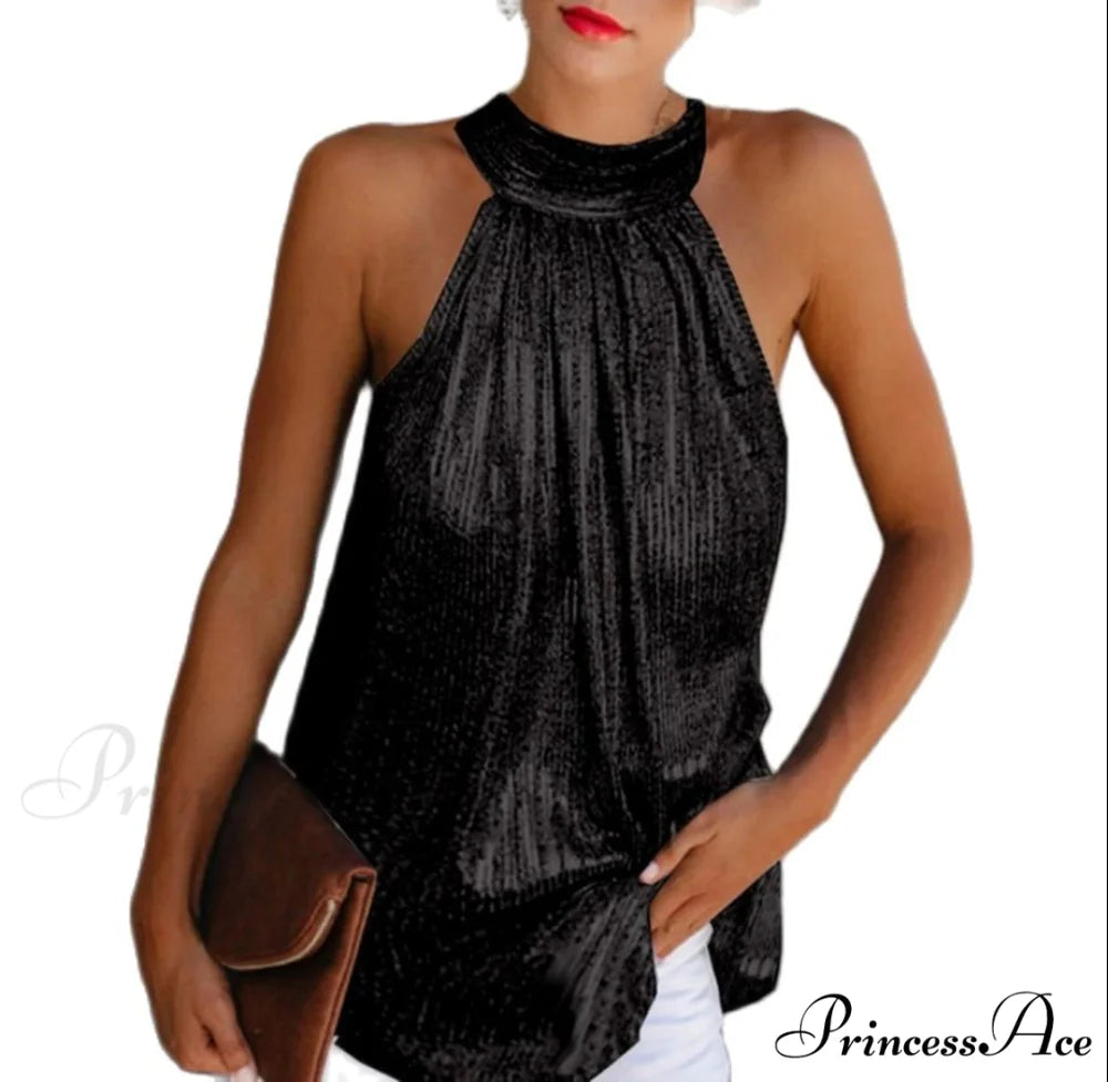 Sequin Glitter Strappy Hang-Neck Swing Clubwear Party Night Tank