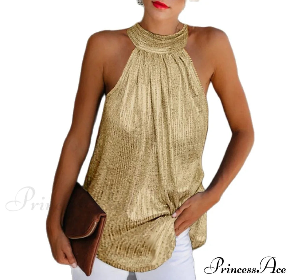 Sequin Glitter Strappy Hang-Neck Swing Clubwear Party Night Tank