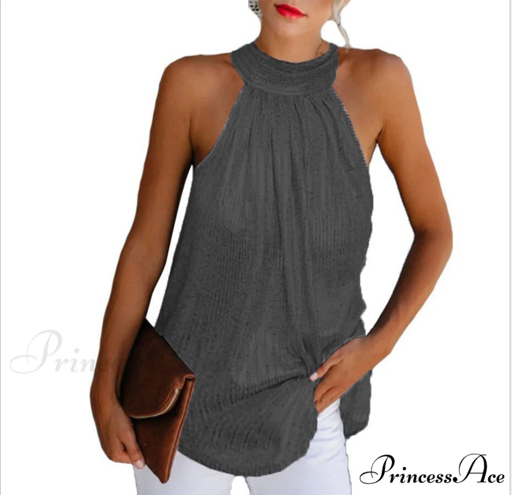 Sequin Glitter Strappy Hang-Neck Swing Clubwear Party Night Tank Gray 03 / S