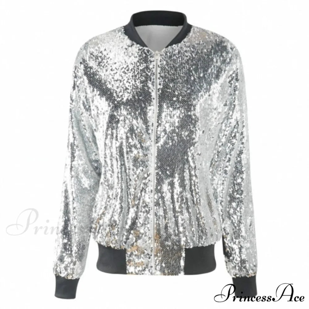 Sequin Green Bomber Zipper Coat