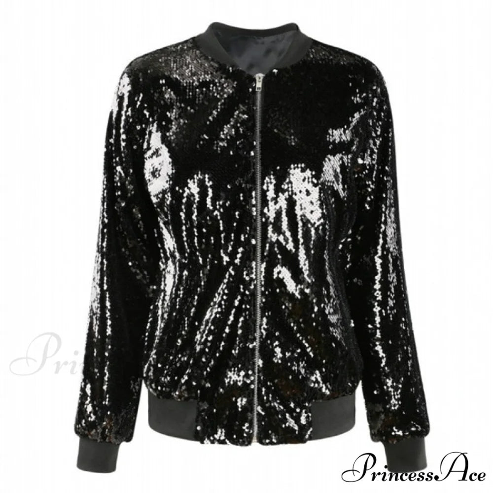 Sequin Green Bomber Zipper Coat