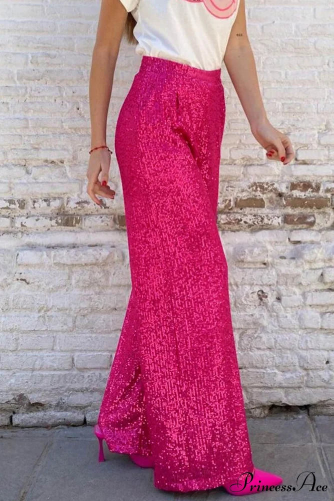 Sequin Long Straight Pants Rose / L