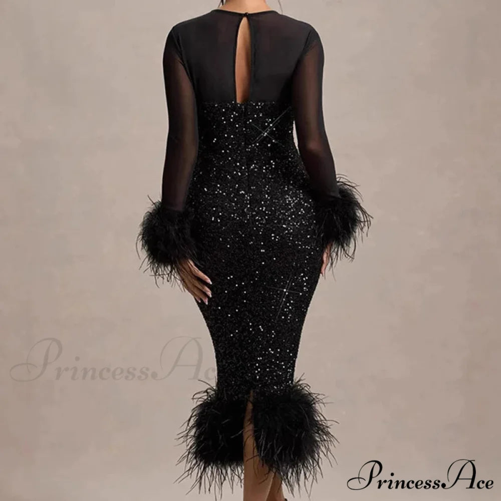 Sequin Mesh Backless Casual Party Dress