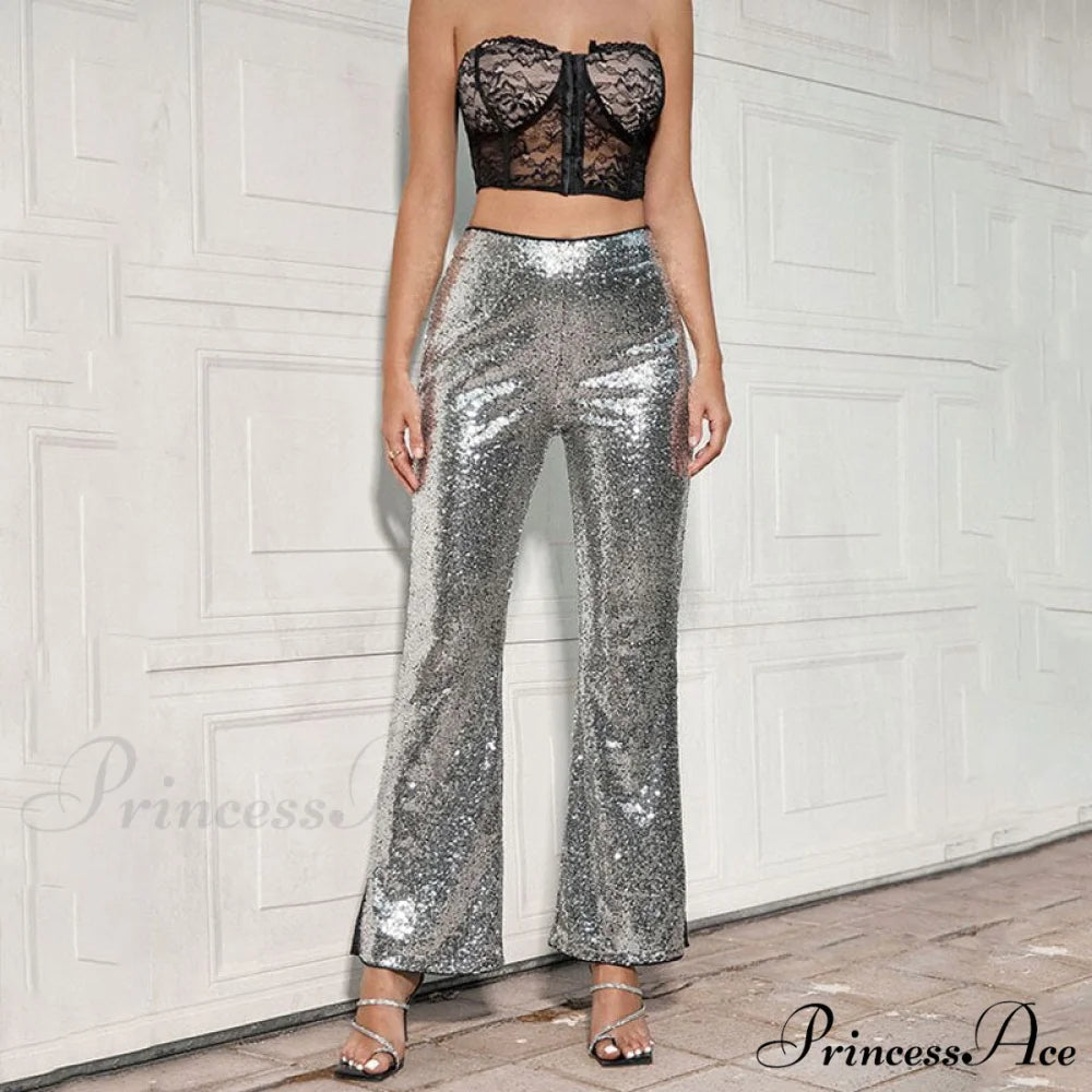 Sequin Paillette High Wasit Cropped Pants
