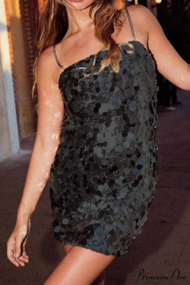 Sequin Sleeveless Chain Mini Dress Black / S