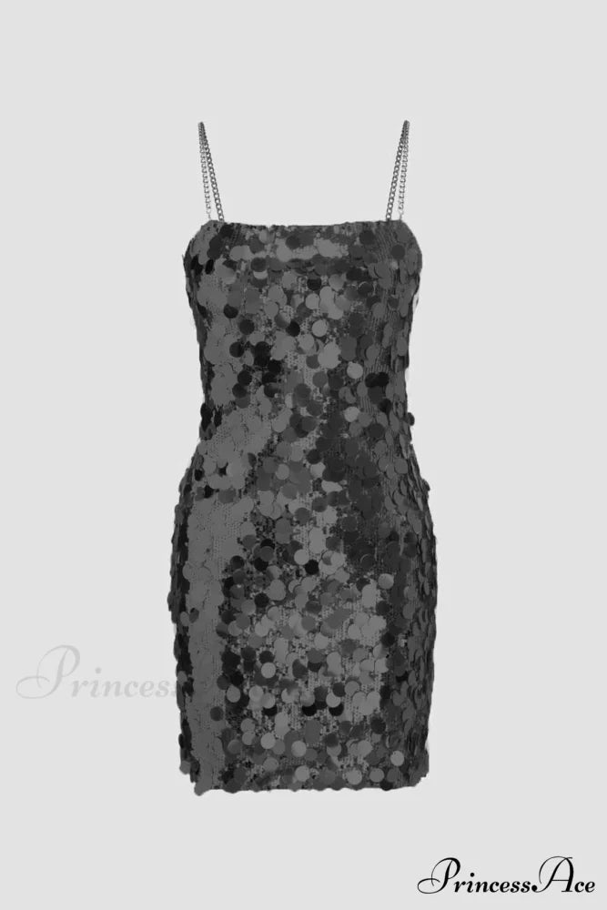 Sequin Sleeveless Chain Mini Dress Black / XL