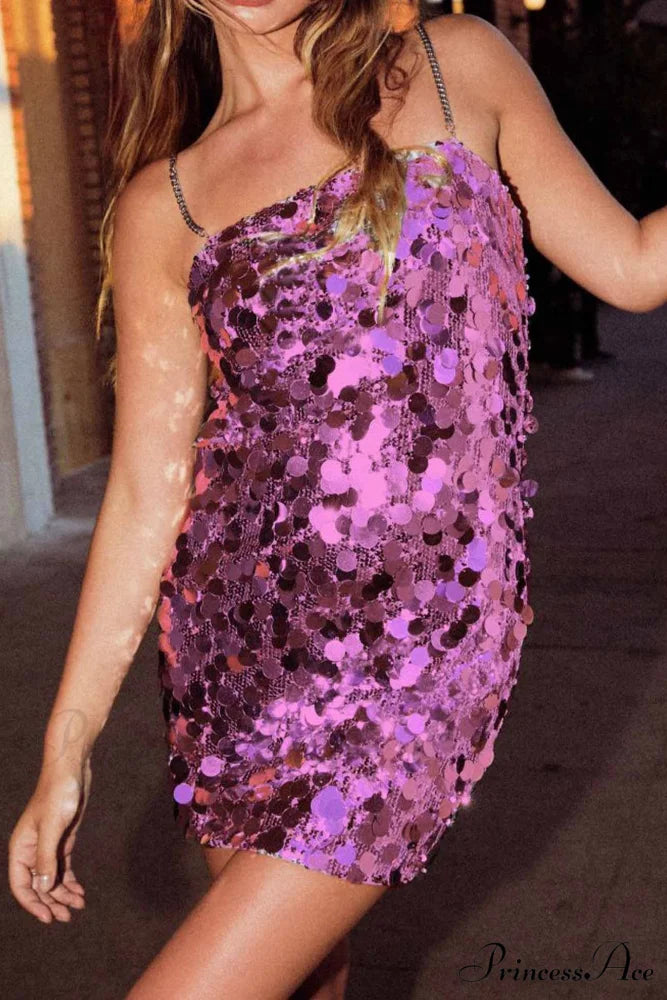 Sequin Sleeveless Chain Mini Dress Rose / S