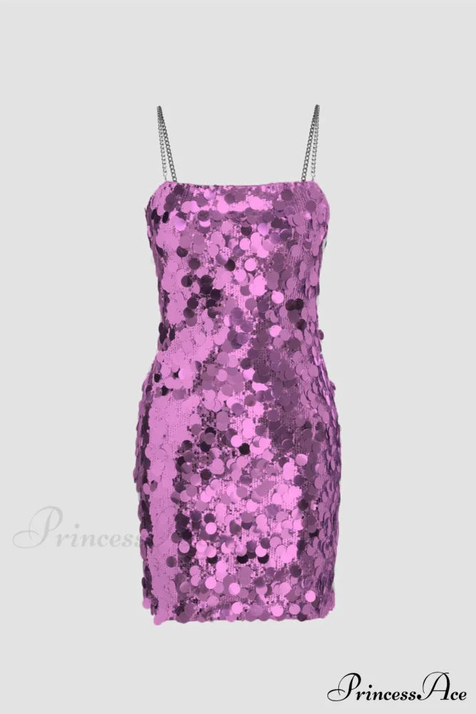 Sequin Sleeveless Chain Mini Dress Rose / XL