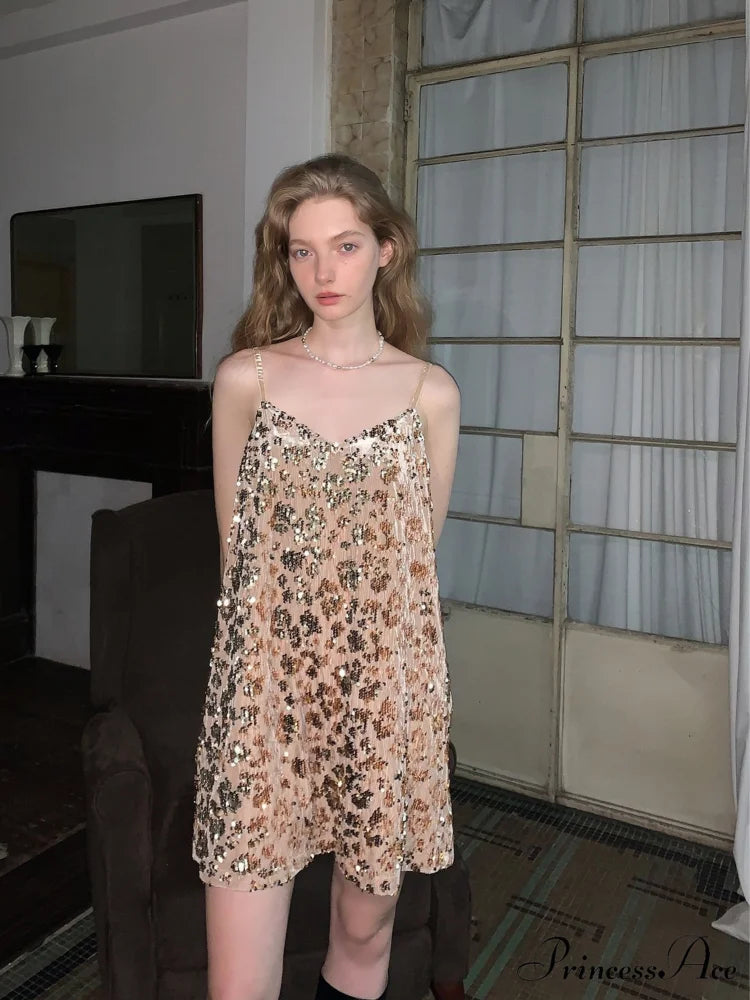 Sequin Slimming Suspender Dress For Women M / Black