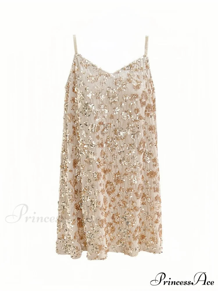 Sequin Slimming Suspender Dress For Women S / Beige