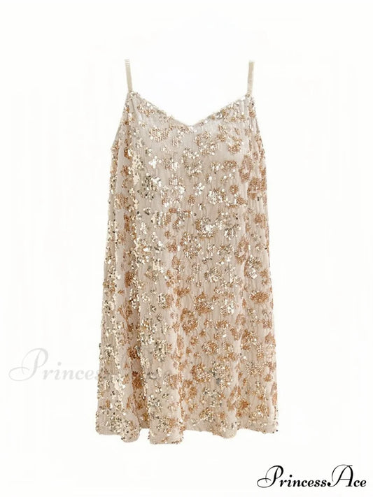 Sequin Slimming Suspender Dress For Women S / Beige