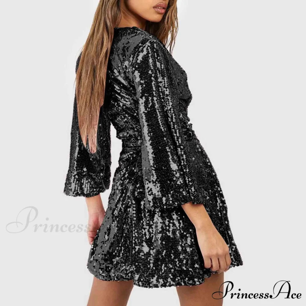 Sequin V Neck Gold Party Evening Long Ball Sexy Gown Women Prom Bridesmaid Elegant High Waist Dress