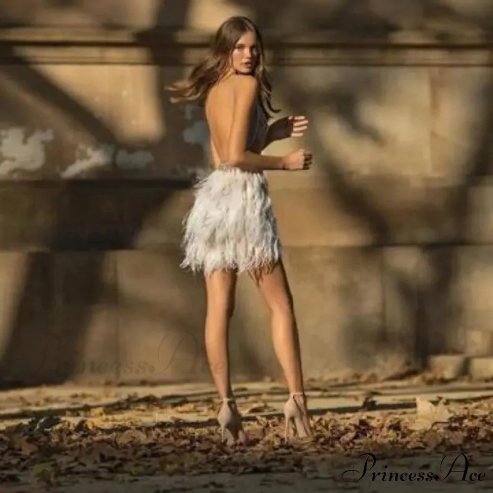 Sequined Feather Mini Bandage Party Dress