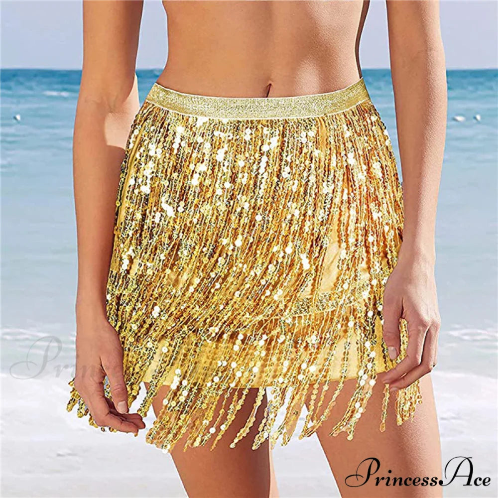 Sequined Fringe Glitters Elastic Waist Mini Skirt