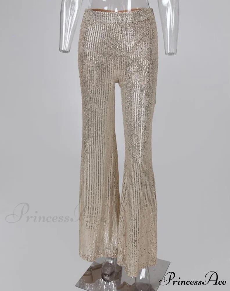 Sequins High Waist Bell Bottomed Pants