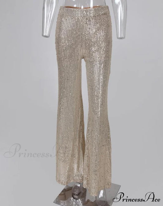 Sequins High Waist Bell Bottomed Pants