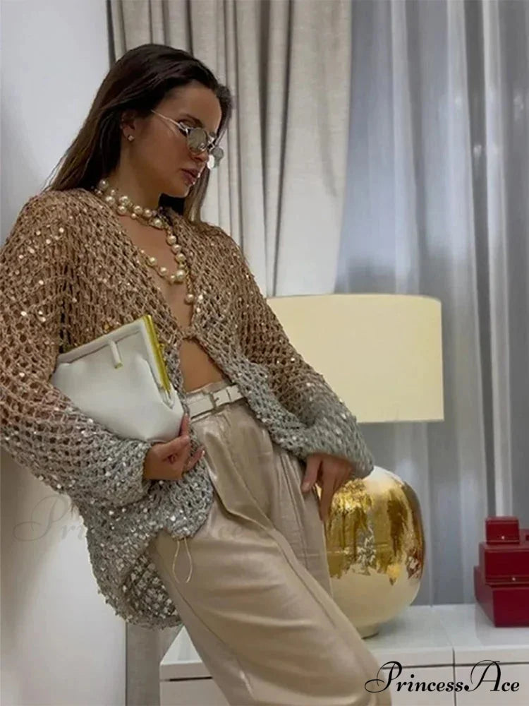Sequins Hollow Sexy Party Evening Cardigan