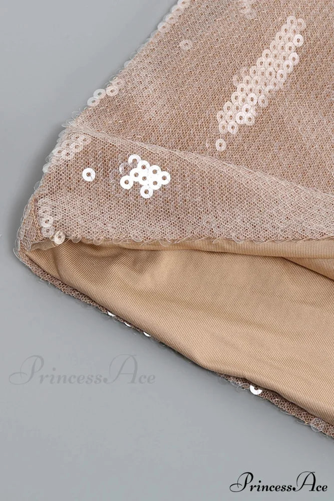 Sequins V Neck Flares Sleeve Pack Hip Dress