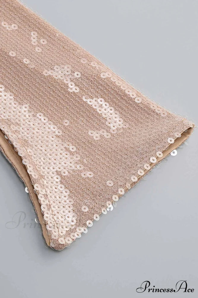 Sequins V Neck Flares Sleeve Pack Hip Dress