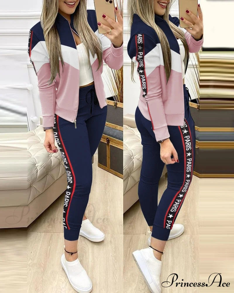 Set for Zipper Pants Long Autumn Piece Fashion + Suit - Winter Tracksuit Jacket 2 Sports Women