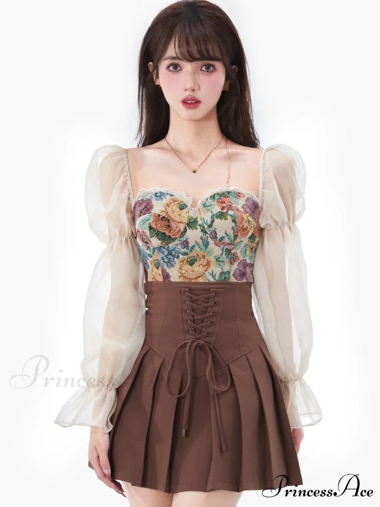 Set Piece - Elegant Vintage Fashion Y2k Party Gown Corset Skirts Warm-Season Mini Top - Evening Blouse Women and for 2