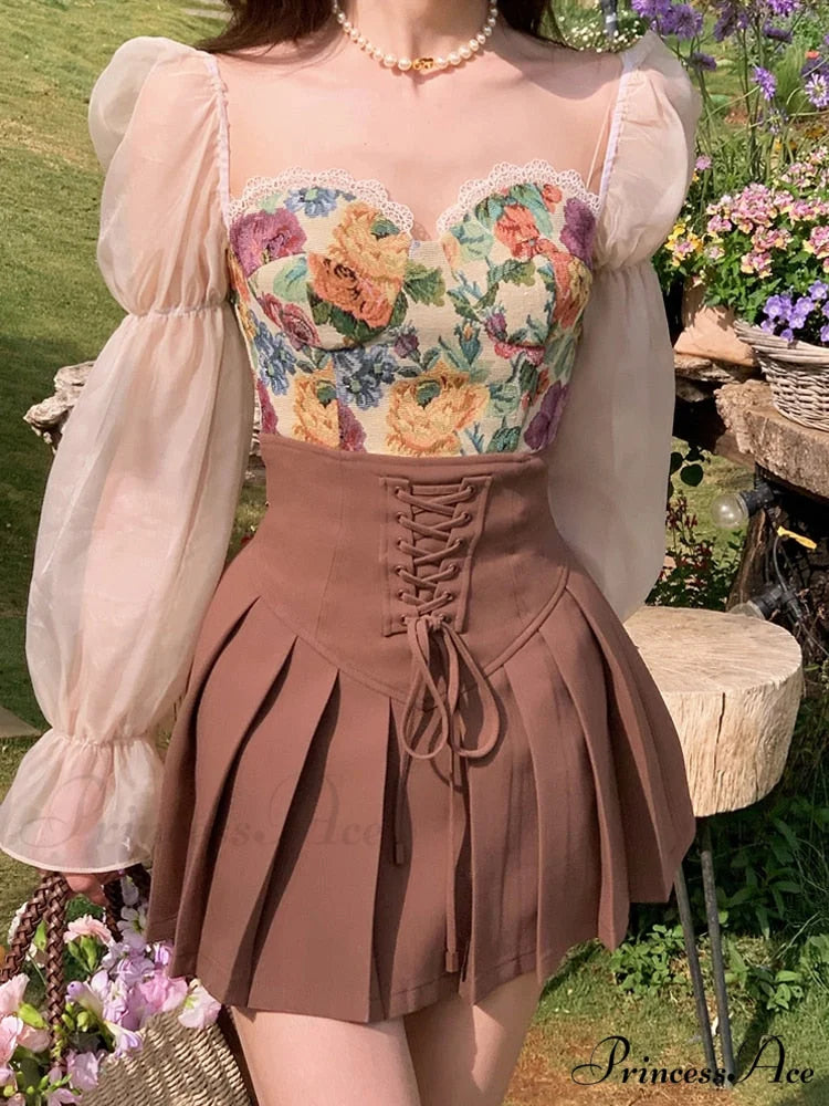 Set Piece - Elegant Vintage Fashion Y2k Party Gown Corset Skirts Warm-Season Mini Top - Evening Blouse Women and for 2