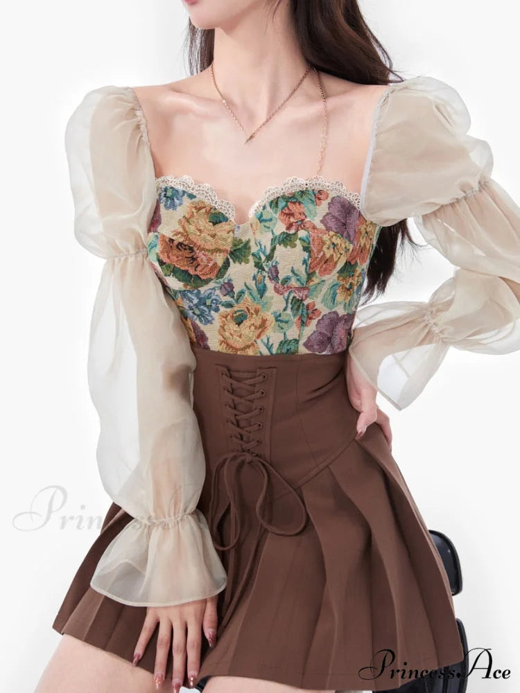 Set Piece - Elegant Vintage Fashion Y2k Party Gown Corset Skirts Warm-Season Mini Top - Evening Blouse Women and for 2