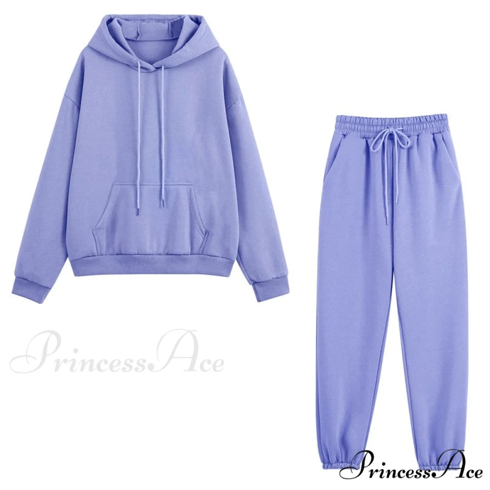 Set - Tracksuit - Hooded Pants Fleece Women’s Color Solid Casual Sweatshirt Autumn/Winter and - Outfit