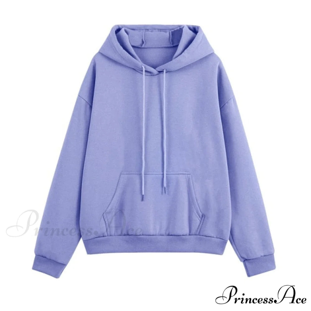 Set - Tracksuit - Hooded Pants Fleece Women’s Color Solid Casual Sweatshirt Autumn/Winter and - Outfit BLUE LONG / S