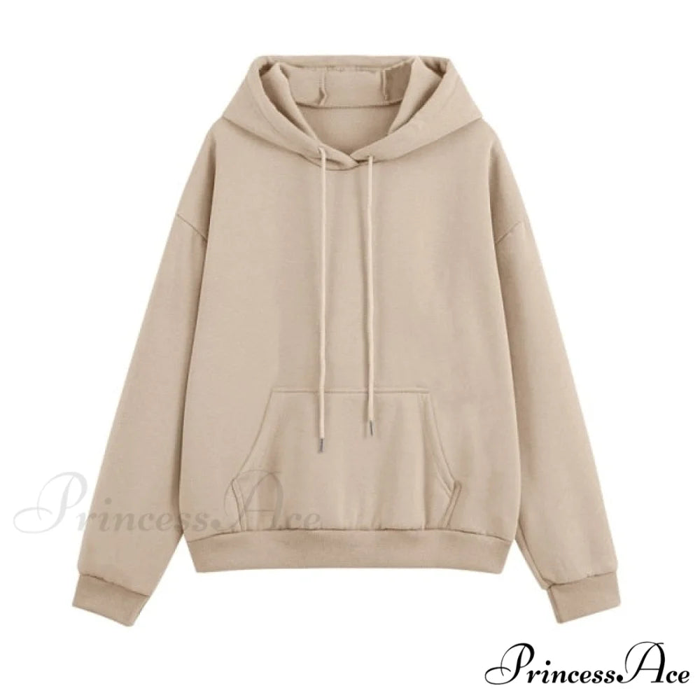 Set - Tracksuit - Hooded Pants Fleece Women’s Color Solid Casual Sweatshirt Autumn/Winter and - Outfit KHAKI LONG / S