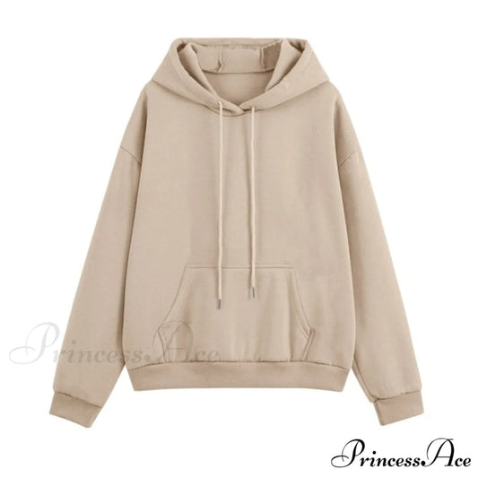 Set - Tracksuit - Hooded Pants Fleece Women’s Color Solid Casual Sweatshirt Autumn/Winter and - Outfit KHAKI LONG / S