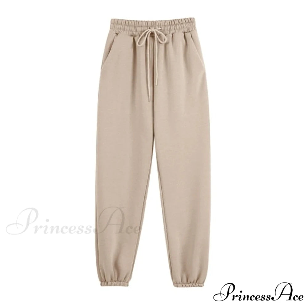 Set - Tracksuit - Hooded Pants Fleece Women’s Color Solid Casual Sweatshirt Autumn/Winter and - Outfit KHAKI pants / S