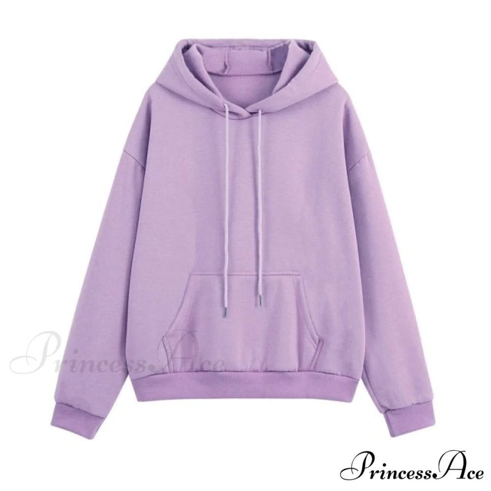 Set - Tracksuit - Hooded Pants Fleece Women’s Color Solid Casual Sweatshirt Autumn/Winter and - Outfit PURPLE LONG / S