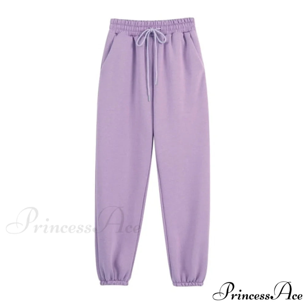 Set - Tracksuit - Hooded Pants Fleece Women’s Color Solid Casual Sweatshirt Autumn/Winter and - Outfit PURPLE pants / S