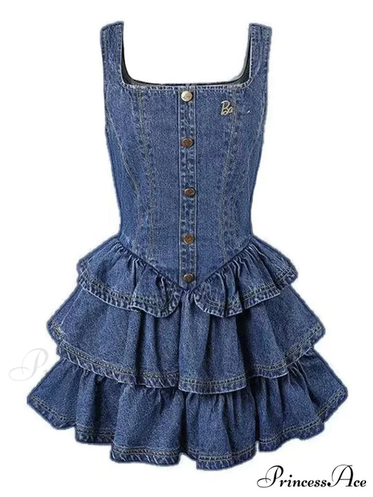 Set Y2k Vintage Sleeveless Korean Camisole Women Jean Autumn Piece Mini 3 Gown Slim Denim Fashion Clothing Gown 2024