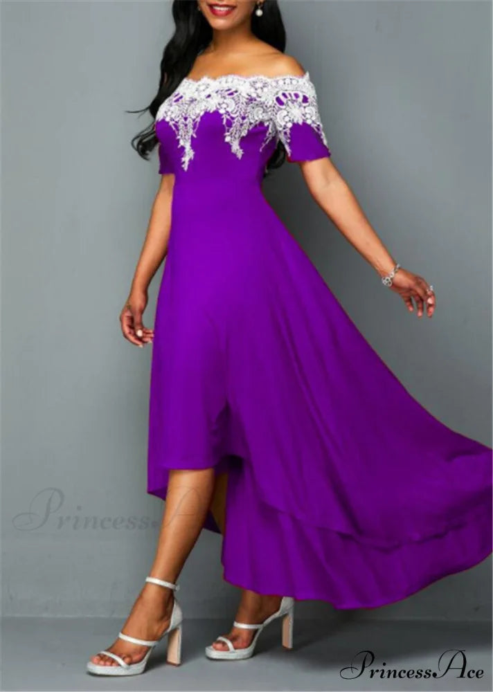 Sexy 5XL Lace One-Shoulder Elegant Gown Irregular Party - Backless Dress Purple / S