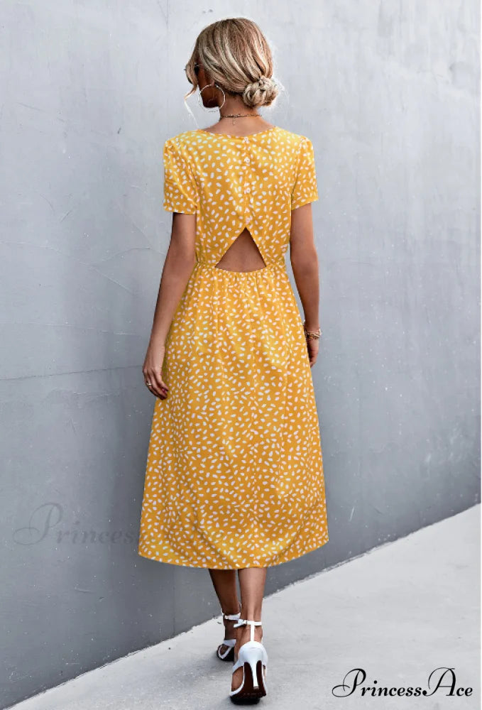 Sexy Backless Gravel Split Dress with Round Neck