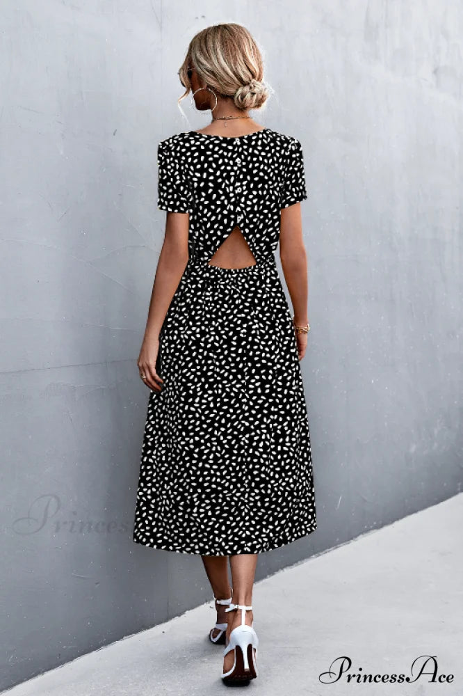 Sexy Backless Gravel Split Dress with Round Neck M / green
