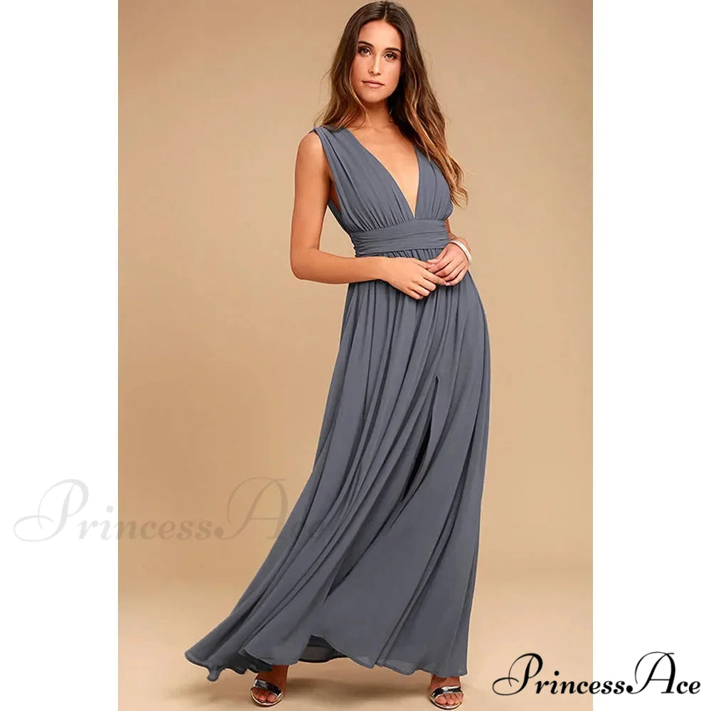 Sexy Backless Mesh Maxi Red Christmas Party Dress GRAY / S