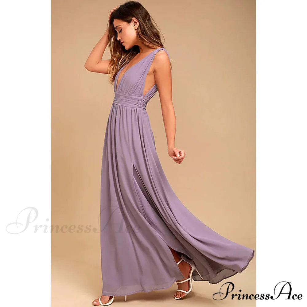 Sexy Backless Mesh Maxi Red Christmas Party Dress Light Purple / S