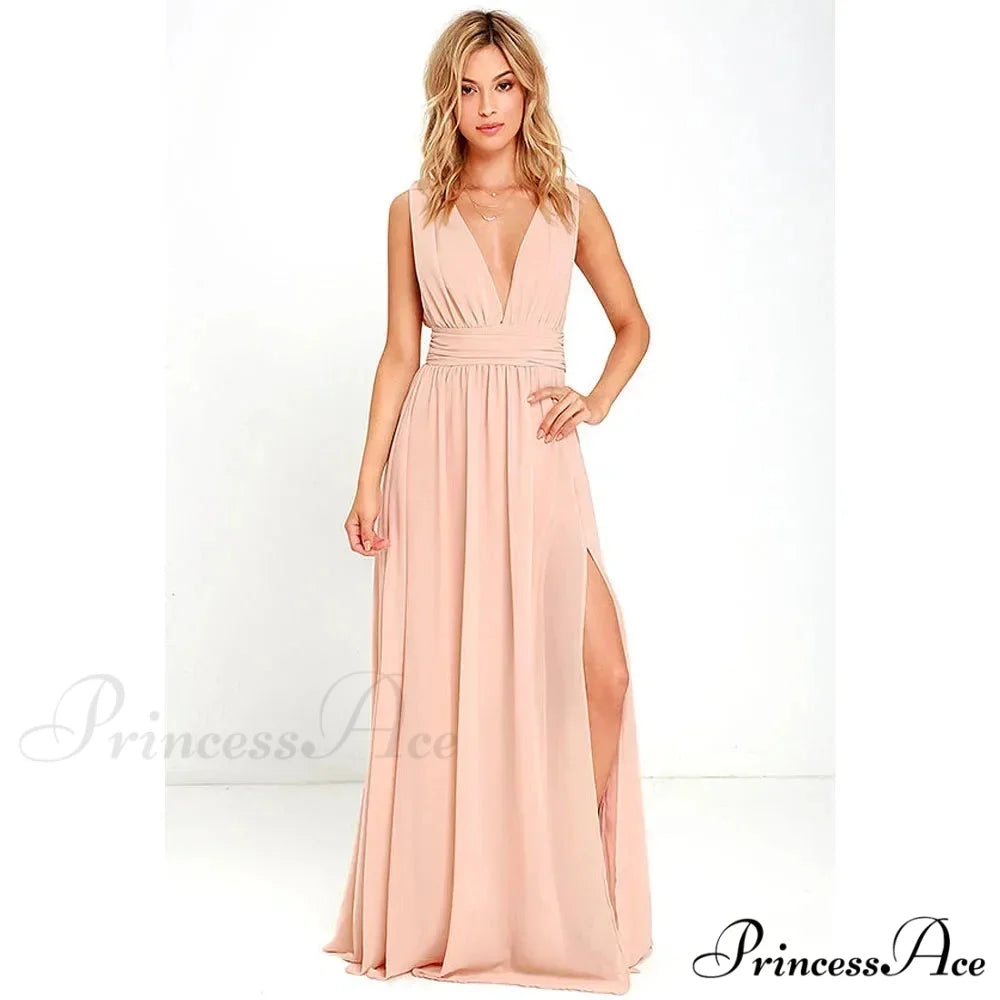 Sexy Backless Mesh Maxi Red Christmas Party Dress Pink / S