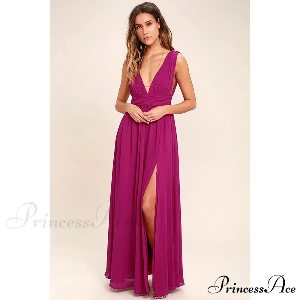 Sexy Backless Mesh Maxi Red Christmas Party Dress PURPLE / S