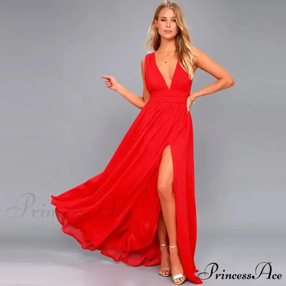 Sexy Backless Mesh Maxi Red Christmas Party Dress Red / S