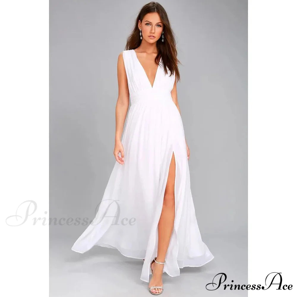 Sexy Backless Mesh Maxi Red Christmas Party Dress WHITE / S