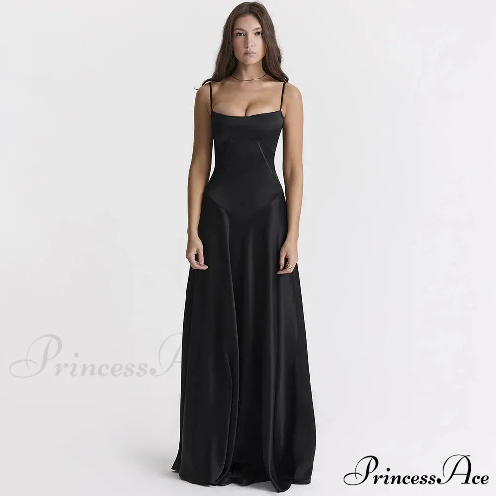 Sexy Bandage Lace Up Sleeveless Party Robe Maxi Dress Black / XS