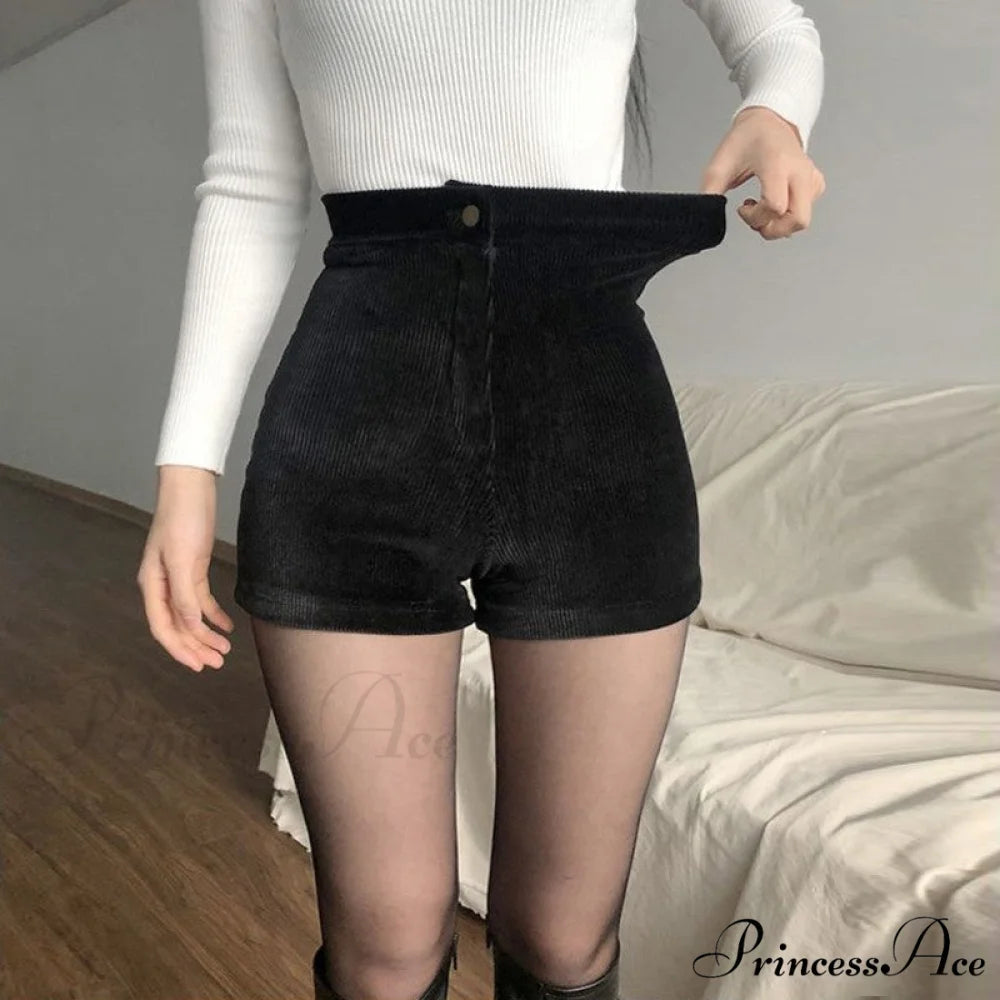 Sexy Black PU Fashion Casual Shorts Black Corduroy / S(40-50kg)